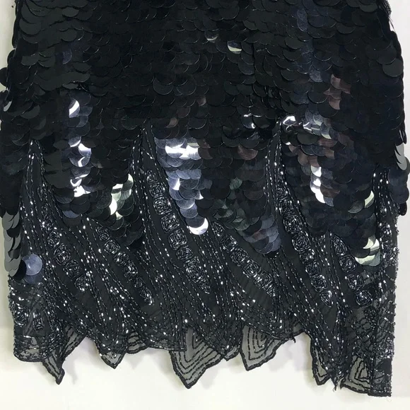 Vintage Nite Line Circle Paillettes Beading Black Blouse Tank Top Gatsby Party - Picture 3 of 8
